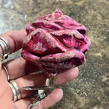 Vintage Blown Glass Red  ROSE Large Clip On Christmas Ornament West Germany picture