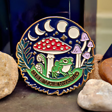 Mushroom Pin Badge - See The Magic - Enamel Psychedelic Brooch Lapel Toadstool picture