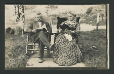 c.1907-14 Velox RPPC Postcard COUPLE, WOMAN WITH UNUSUAL FABRIC DRESS PATTERN picture
