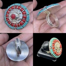 Lovely Unique Afghanistan CORAL TORQUISE stone Silver Rare Ring picture