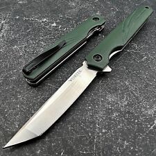 VORTEK TUSK D2 Tanto Flip Blade Ball Bearing Slim Green EDC Folding Pocket Knife picture