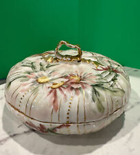 Antique Alfred Lanternier Limoges Porcelain Covered Trinket Pie Plate W/ Flowers picture