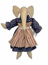 11” Elephant Primitive Plush Americana Folk Art Figurine Patriotic Stars Stripes picture