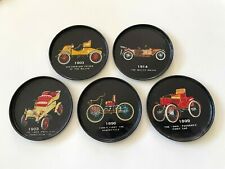 5 Vintage MID CENTURY Tin Car Coasters 1896 FORD, PACKARD, OVERLAND WILLYS Japan picture