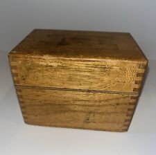 Vintage 1963 Oak Wooden Recipe File Index Card Box Hinged Lid Dovetailed Joints picture