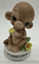 Vintage George Good Ceramic Let’s Monkey Around Monkey Figurine w/ Flowers picture
