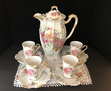 Antique A&D/GD&C Limoges chocolate/tea/coffee set; pink peony floral; 1883-1894 picture