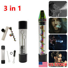 1x Glass Mini Tube Twisty Blunt Smoking Pipe Blunt Metal Tip w/ Cleaning Brush picture
