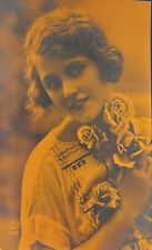   Antique Vintage FRENCH France Girl Mint Unused Postcard Photo Orange  picture