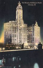 Postcard IL Chicago Illinois Wrigley Building by Night Linen Vintage PC H4101 picture