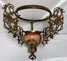 Antique Lg Art Nouveau Bronze Brass Hanging Planter Oil Lamp Chandelier Ceramic picture