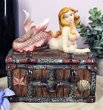 Beautiful Mermaid Ariel Resting On Sunken Treasure Jewelry Box Figurine 5.25