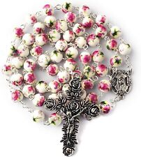 8mm Round Ceramic Beads with Flower Painting Catholic Rosary Necklace picture