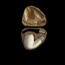 Smooth Block Meerschaum Pipe 925 silver unsmoked smoking tobacco w case MD-280 picture