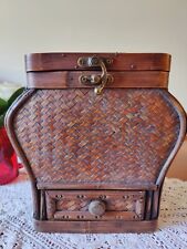 Vintage Rattan Wicker basket with lid & little drawer Jewels storage Home Decor  picture