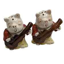Vintage Salt and Pepper Shaker Set 1950s Pigs Playing Guitar Hand Painted picture