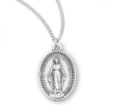 Sterling Silver Oval Miraculous Medal with Chain, 0.9 Inch N.G. picture