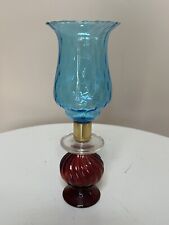 AVON Red Glass Candlestick Holder (Bird of Paradise) W/Aqua Blue Glass Votive picture