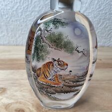 Vintage Hand Carved Crystal Snuff Bottle, Reverse Painted 'Tiger “ Signed picture