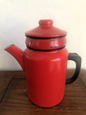 Vintage Kockums Sweden Kettle Coffee Pot Red Enamel over Metal picture