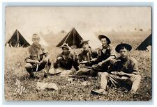 c1910's US Army Soldiers Camping Cooking Indiana IN RPPC Photo Allison Postcard picture