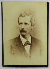 Man with Curled Mustache in Suit with Tie Formal Portrait  c.1900s Cabinet Card picture