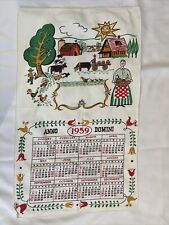 1959 Vintage Kitchen Tea Towel Calendar Farm Scene Granny Core Farmhouse Country picture