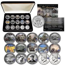 WORLD WAR II End of WWII 75th Anniversary JFK Kennedy 15-Coin COMPLETE SET w/Box picture