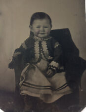 1860s RARE Smiling Baby Boy CIVIL WAR  Zouave Jacket Outfit 1/6 Plate Tintype picture