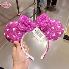 Valentines Disney Parks Ears White Heart Pink Sequin Mickey Mouse Headband US picture