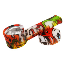 Glow-in-dark Silicone Smoking Pipe, Metal bowl & Cap Lid ~ Wild ~ 3.5 in picture