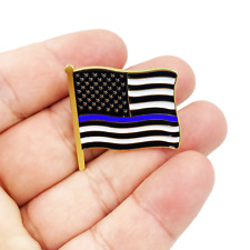 Thin Blue Line Police Department American Waving Flag Lapel Pin 1.25