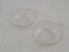 Vintage Pressed Clear Glass Side Handled Candy/Nut Dish Bead & Leaf Motif Set 2 picture