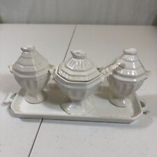 Vintage Lefton Salt and Pepper Shakers Porcelain White with Tray 6 Pieces 2826W picture