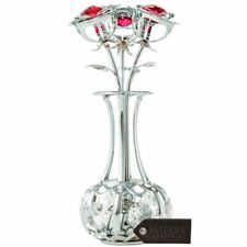 Matashi Chrome Plated Flowers Bouquet & Vase w Red-Clear Crystals Gift for Mom picture