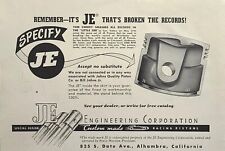JE Engineering Corp Alhambra CA Custom Made Racing Pistons Vintage Print Ad 1950 picture