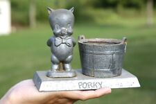 Vintage Porky Pig Bank Warner Brothers Bucket Pail Metal Cartoon old toy Figure picture