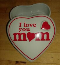 EUC Heart shape ceramic trinket box with lid, white/red 