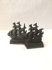 Vintage Brass Bookends Elizabethan Galleon Ship Nautical/Sea Decor Marked picture
