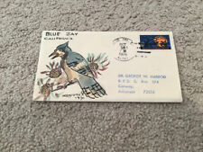 1974 BLUE JAY Cal, : signed FOLK ART WATERCOLOR Postal Cover GEORGE HARROD picture
