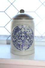 Vintage DBGM German Blue and Gray Stoneware Beer Stein Coat of Arms picture