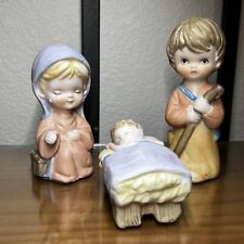 Vintage Porcelain Bisque Nativity 3-Pc Mary Joseph Baby Jesus Figurines Taiwan picture