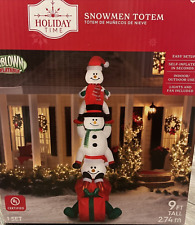Holiday Time GEMMY Inflatable CHRISTMAS Snowmen SNACK TOTEM W/ GIFT 9' NEW RARE picture