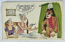 1953 Woman Invites Burglar In House. ￼Funny Vintage Postcard picture
