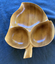 Vintage Hawaiian Monkey Pod Wood Bowl  Artist Signed Hand Carved 3 Compartment picture