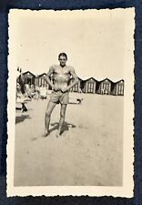 Vintage Photo Gay Interest Sexy Handsome Young Smooth Muscle Man Flexing Beach picture