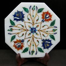 6 Inches White Marble Tea Pot Cum Kettle Stand Gemstone Inlay Work Kitchen Plate picture