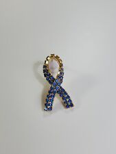 Blue Awareness Ribbon Lapel Pin Sparkling Faux Jewels Large Size  picture