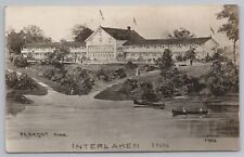 Fairmont MN~Interlaken Inn~Hall Lake Boats~Couples On Paths~Artist c1915 RPPC picture