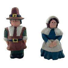 (2) Thanksgiving Pilgrim Vintage Male & Female Ceramic Figurine Lot picture